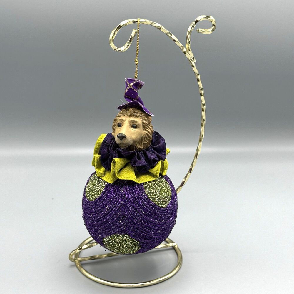 Wayne Kleski Mardi Gras Ornament Lions Head Purple Green Katherines Collection